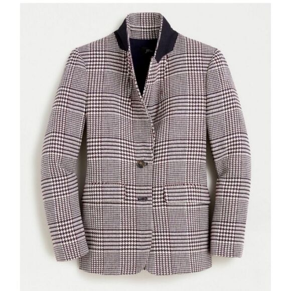 J. CREW Boyfriend Blazer Houndstooth Plaid Burgundy Shadow Size 16 / Pristine - Picture 1 of 10